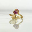 Anillo Dos Corazones 2.35gr T6 Circones Fucsias Oro Amarillo