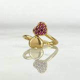 Anillo Dos Corazones 2.35gr T6 Circones Fucsias Oro Amarillo