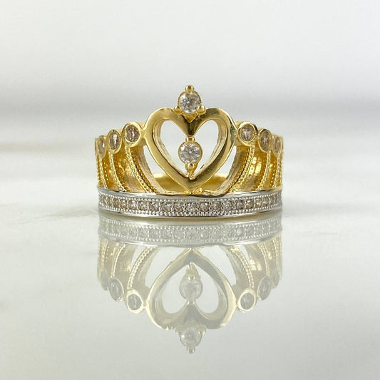 Anillo Corona Corazón 15s 4.85gr T6 Circones Blancos Dos Oros Amarillo Blanco