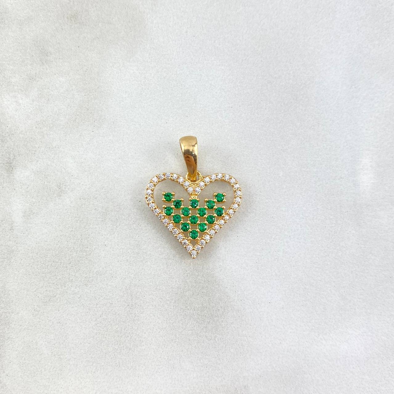 Dije Corazon 1.9gr / 2cm / Circones Blancos Verdes Oro Amarillo ©