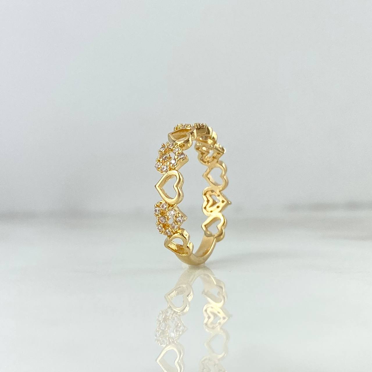 Anillo Corazones 2.45gr / T7 / Circones blancos Oro Amarillo