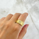 Anillo Cuadrado Lineas 8.3gr / T9 1/2 / Circones Blancos Oro Amarillo