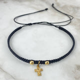 Choker Negro Cristo Diamantado de Golgota Bolas 5mm Lisas Oro Amarillo Pulsera*