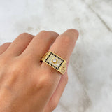 Anillo Rectangulo V 6.3gr / T10 1/4 / Circones Blancos Negros Oro Amarillo