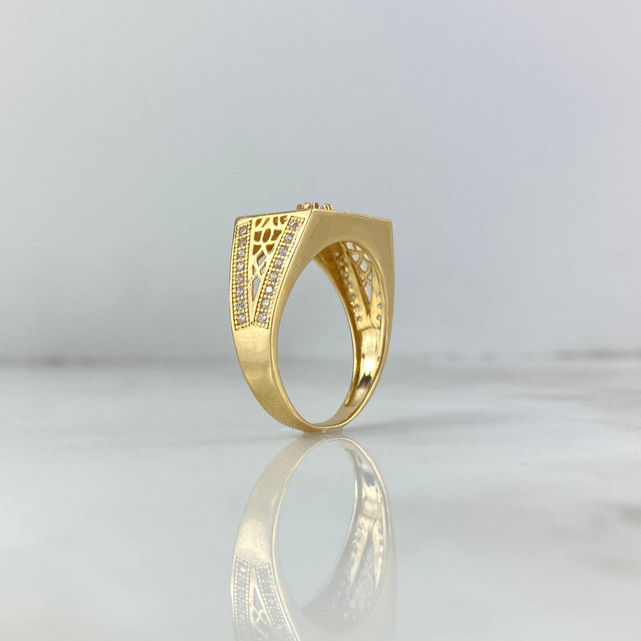 Anillo Rectangulo V 6.3gr / T10 1/4 / Circones Blancos Negros Oro Amarillo