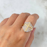 Anillo Escudo Cruz 6.1gr / T9 / Circones Blancos Dos Oros Amarillo Blanco