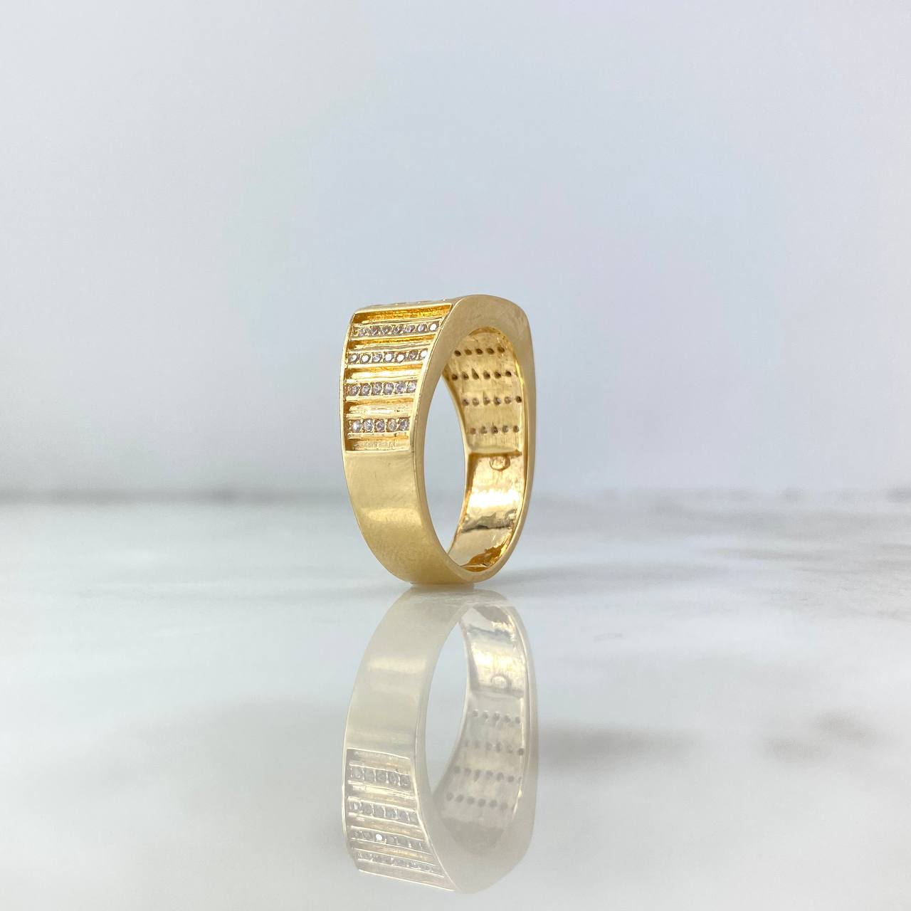 Anillo Lineas 10gr / T10 3/4 / Rectangulo Circones Blancos Oro Amarillo