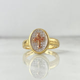 Anillo Sello Cruz 3.65gr / T6 3/4 / Circones Blancos Tres Oros