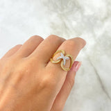 Anillo Infinito Inverso Cruzado 4.05gr / T7 / Circones Blancos Dos Oros Amarillo Blanco