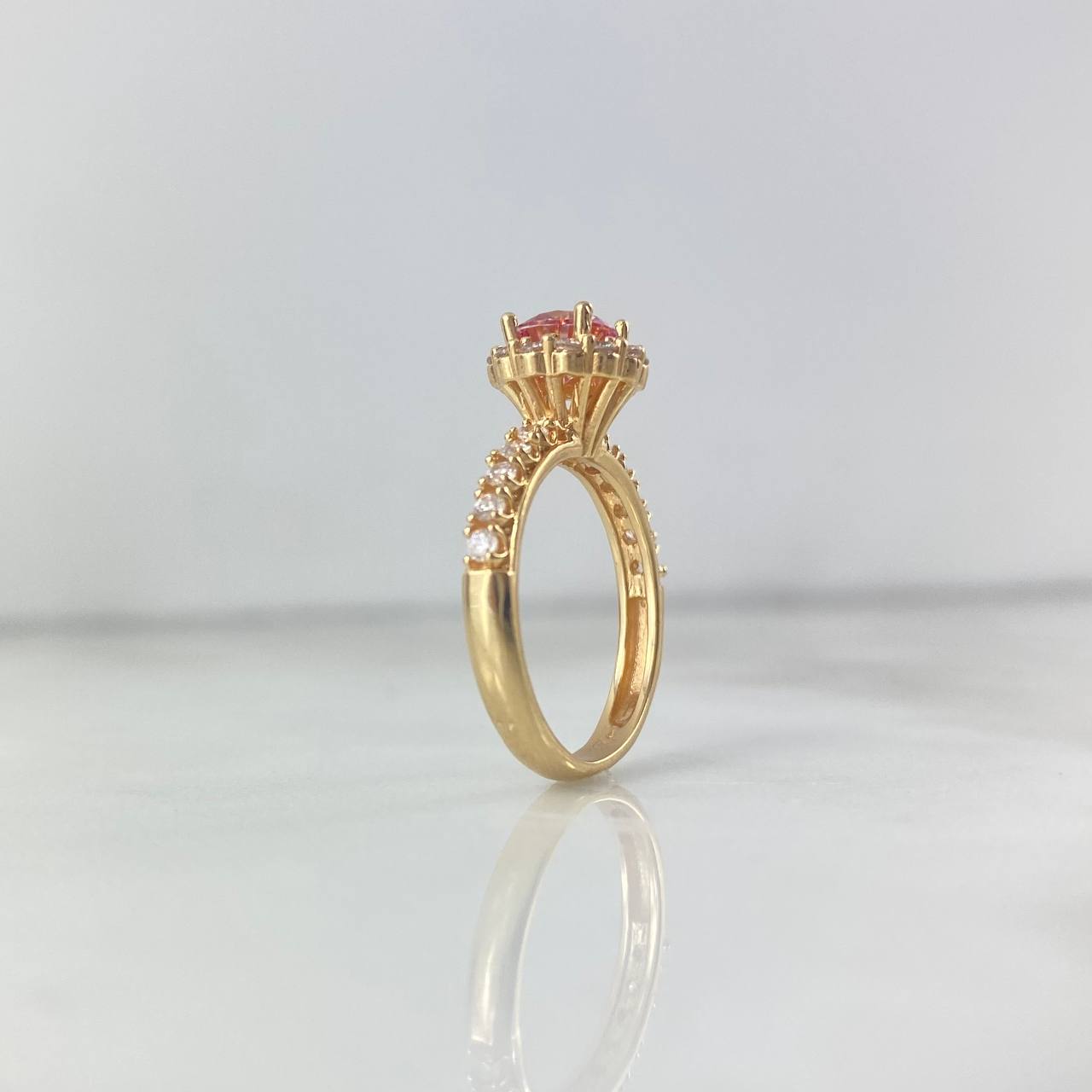 Anillo Solitario Halo 4.35gr / T5 3/4 / Circones Blancos-Rosa Oro Amarillo