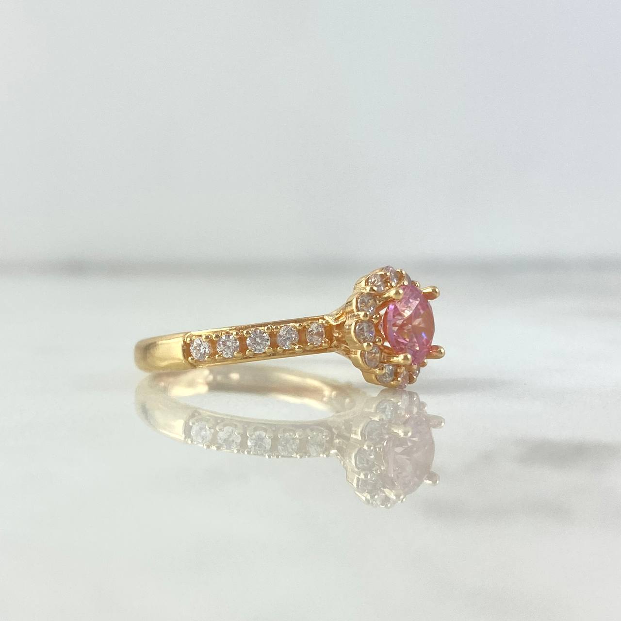 Anillo Solitario Halo 4.35gr / T5 3/4 / Circones Blancos-Rosa Oro Amarillo