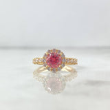 Anillo Solitario Halo 4.35gr / T5 3/4 / Circones Blancos-Rosa Oro Amarillo