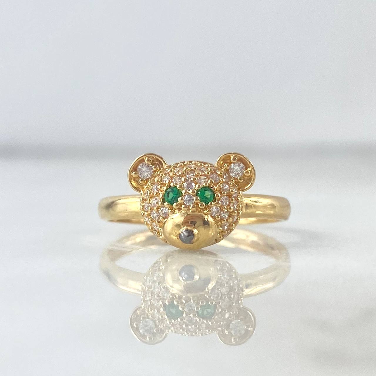 Anillo Oso 2.35gr / T6 3/4 / Circones Blancos-Verdes Oro Amarillo