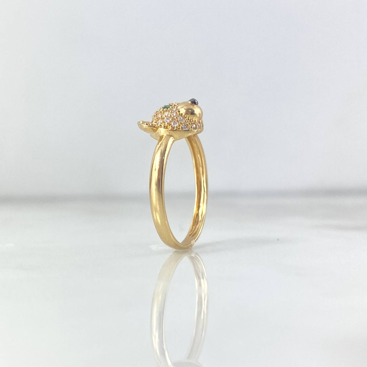 Anillo Oso 2.35gr / T6 3/4 / Circones Blancos-Verdes Oro Amarillo