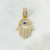 Dije Mano Hamsa 4.55gr / 4cm / Circones Blancos-Azul Oro Amarillo