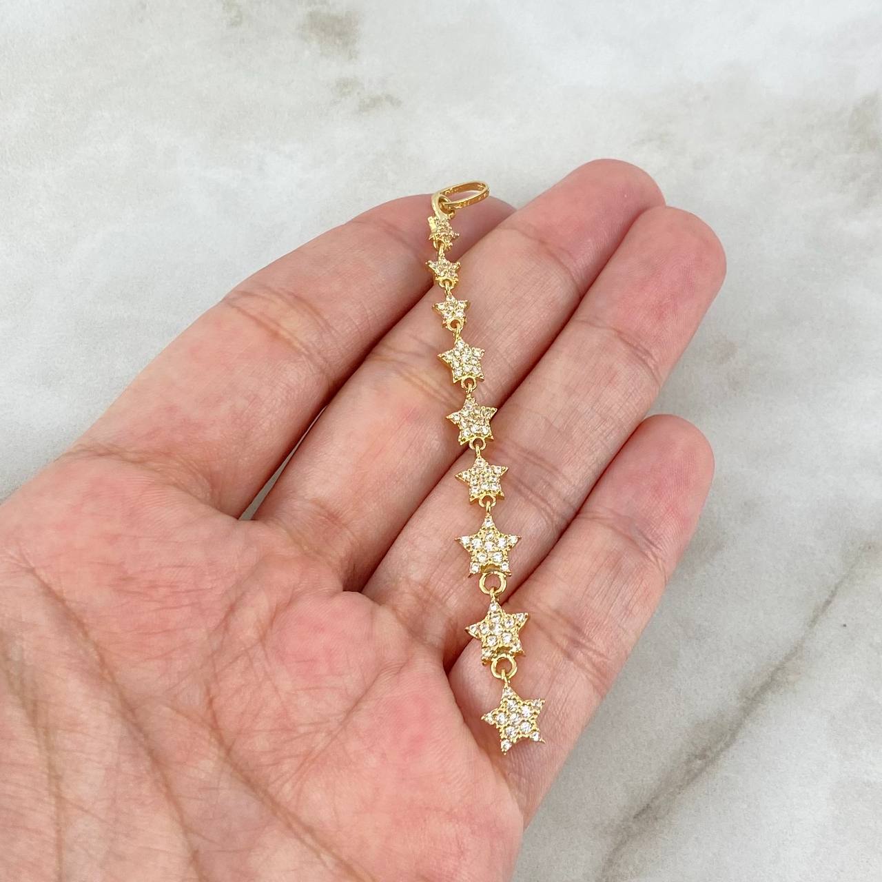 Dije Estela De Estrellas 2.85gr / 7.7cm / Circones Blancos Oro Amarillo ©