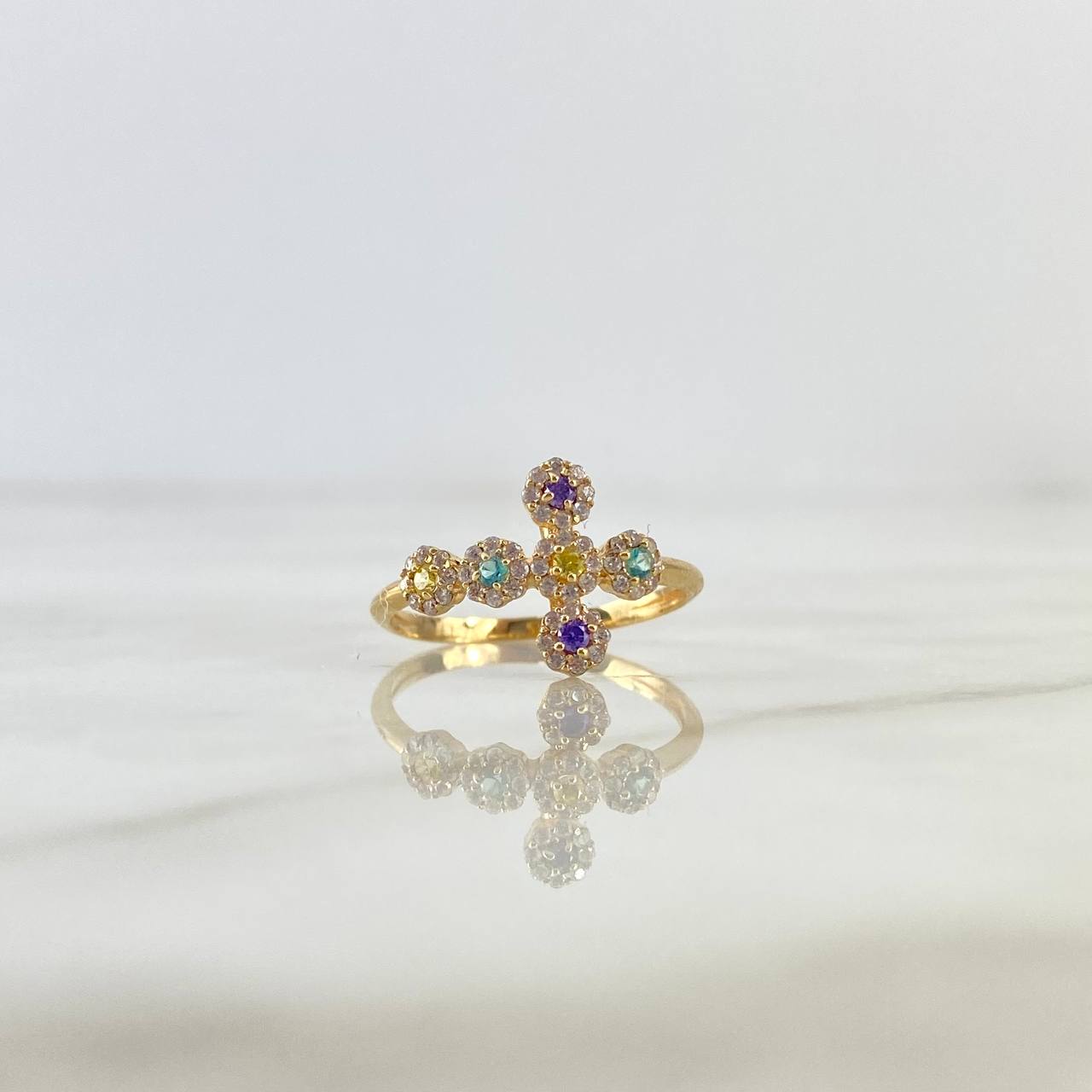 Anillo Cruz Tupida 2gr / T7 1/2 / Circones Blancos Celestes Lilas Amarilos Oro Amarillo