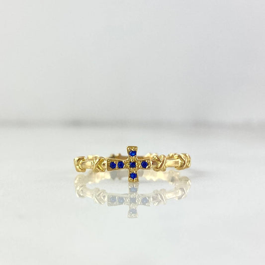 Anillo Cruz X 1.8gr / T6 3/4 / Circones Azules Oro Amarillo *