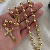 Rosario 36.75gr/65cm 8mm Virgen Milagrosa Bola Lisa Oro Amarillo