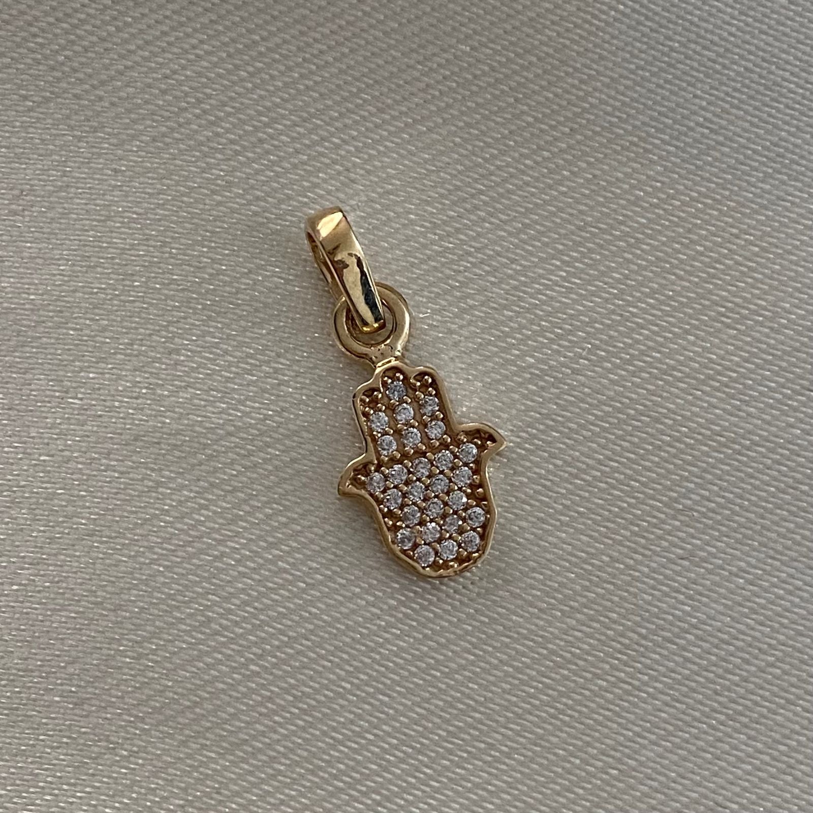 Dije Mano Hamsa 0.95gr/1.8cm Circones Blancos Oro Amarillo