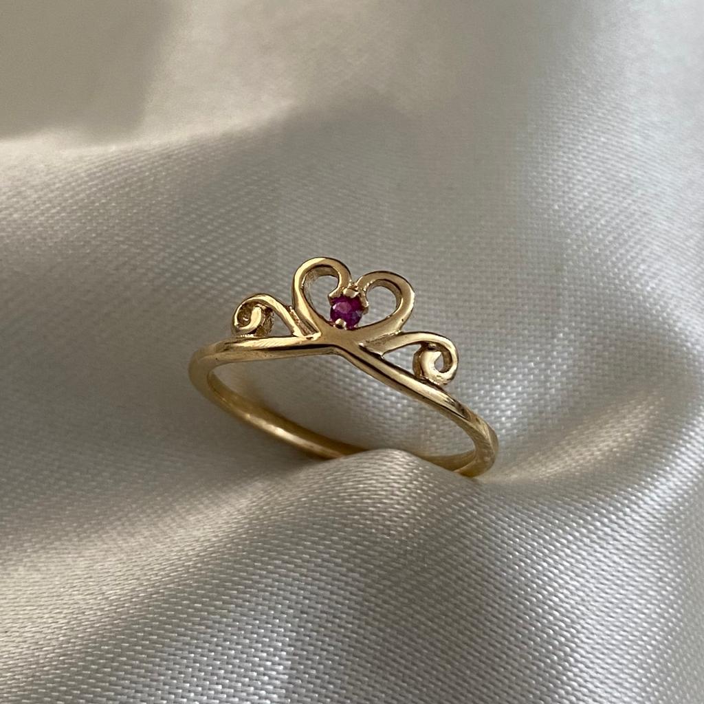 Anillo Corona 1.7gr-T6 Circon Fucsia Oro Amarillo