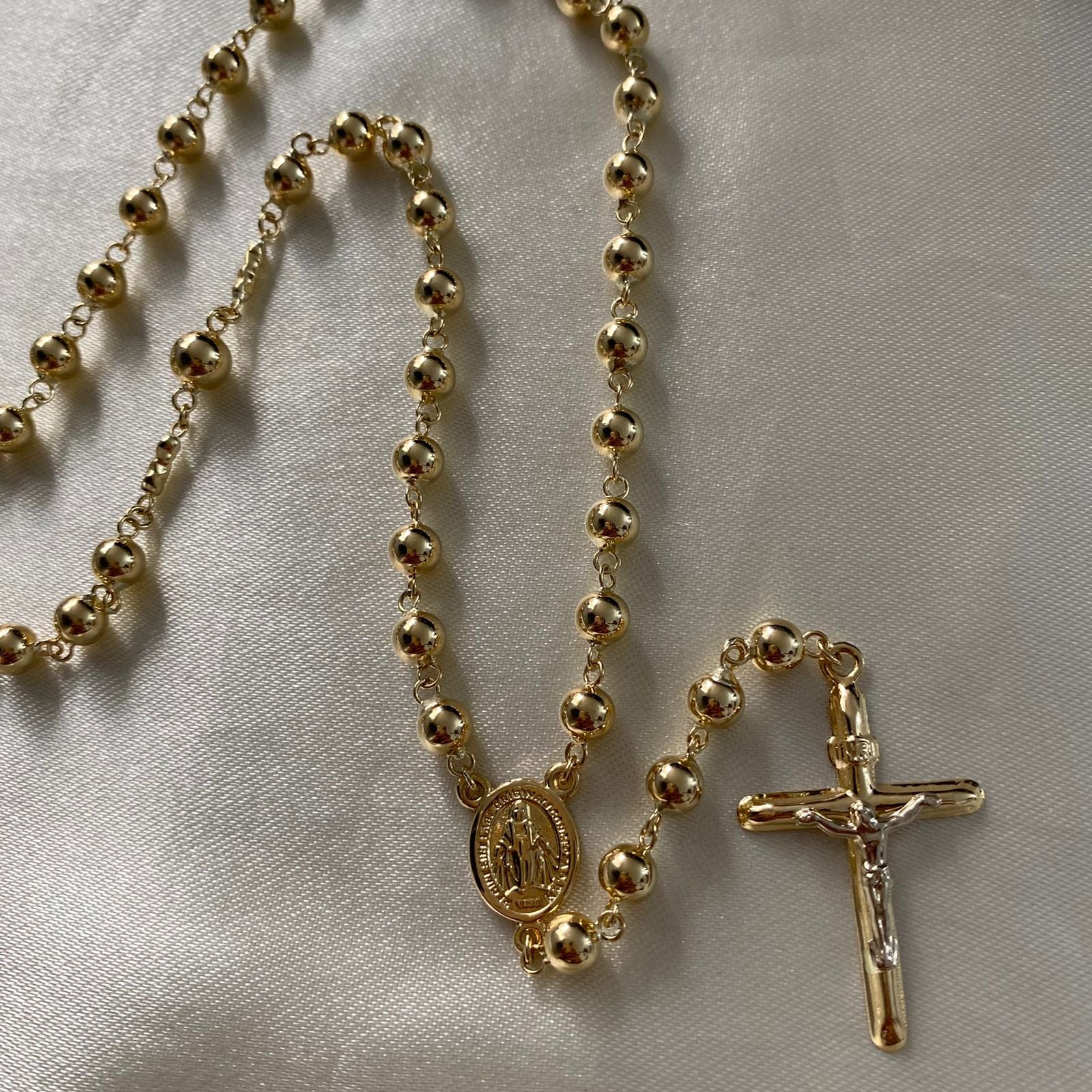 Rosario 18.55gr/60cm 5-6mm Virgen Milagrosa Bola Lisa Oro Amarillo