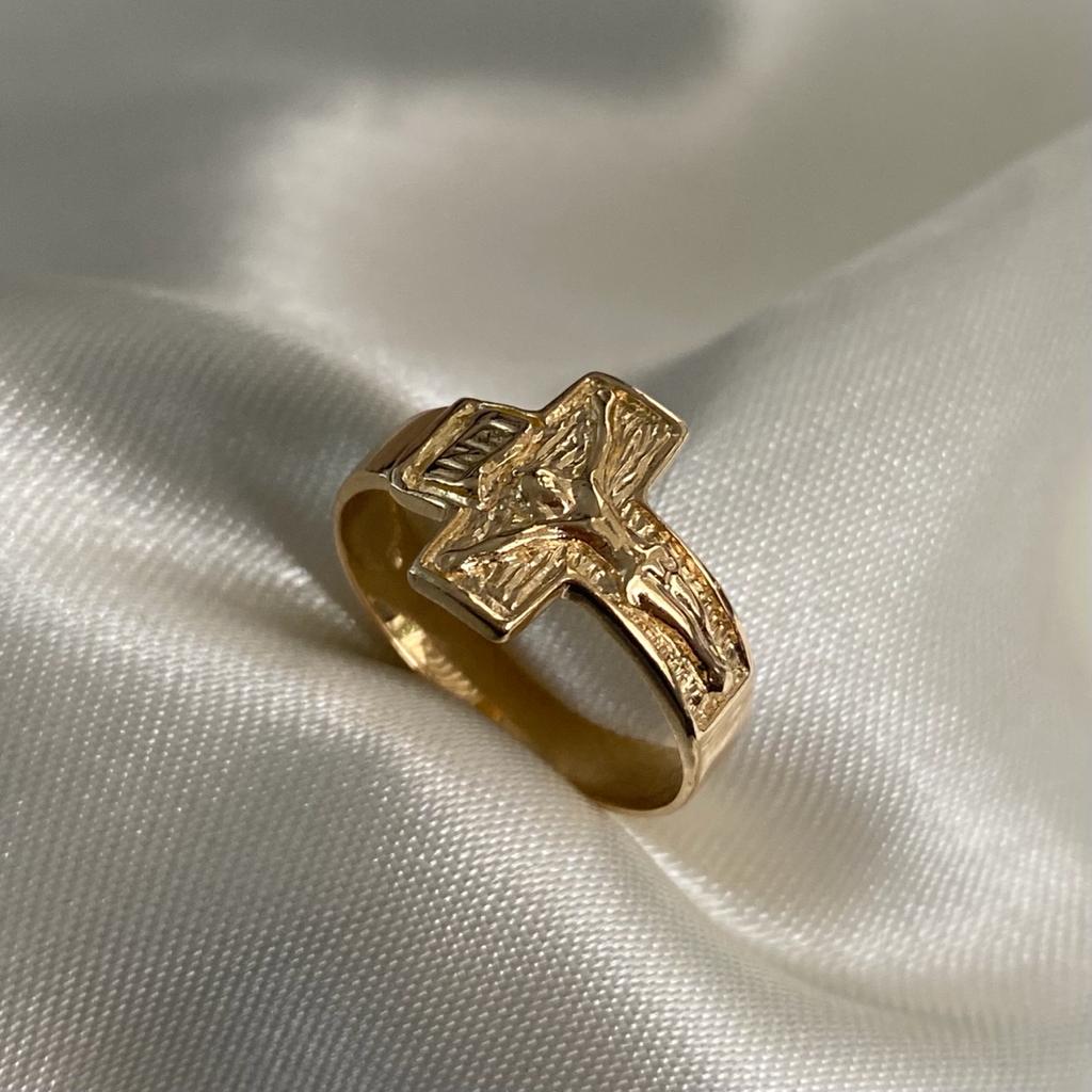 Anillo Cristo INRI 3.4gr T9 3 4 Texturizado Oro Amarillo