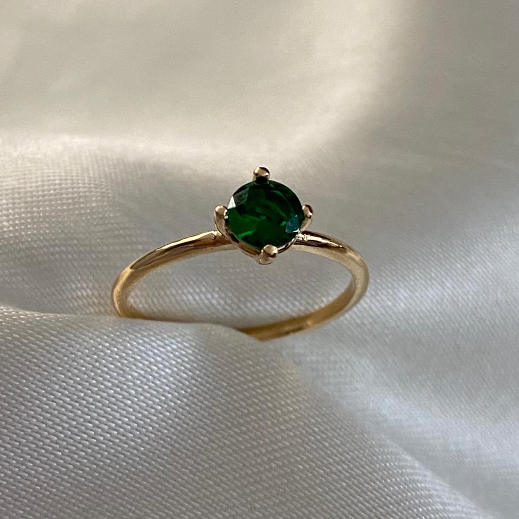 Anillo Solitario 1.55gr-T6 1/2 Circon Verde Oro Amarillo