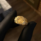 Anillo Corona Rx 6.05gr T8 1/2 Circones Blancos Oro Amarillo