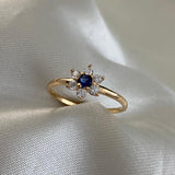 Anillo Flor 1.55gr-T6 1/2 Circones Azul Rey Blancos Oro Amarillo