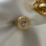 Anillo Corona RX 3.4gr - T10 1/2 Circones Blancos Dos Oros Amarillo Blanco