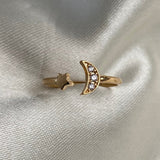 Anillo Luna Estrella 1.5gr-T7 Circones Blancos Oro Amarillo