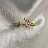 Anillo Luna Estrella 1.5gr-T5 1/2 Circones Blancos Oro Amarillo