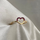 Anillo Corazon 1.25gr-T7 3/4 Circones Fucsia Oro Amarillo