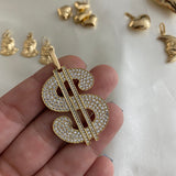 Dije Signo Dolar 10.5gr/4.5cm Circones Blancos Oro Amarillo