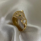 Anillo Pantera T6 1/2 - 4.4gr Circones Verdes Blancos Oro Amarillo