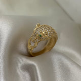 Anillo Pantera T6 1/2 - 4.4gr Circones Verdes Blancos Oro Amarillo