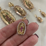 Dije Virgen Guadalupe 2.95gr/2.8cm Dos Oros Amarillo Blanco Circones Verdes