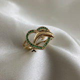 Anillo Delfin 3.1gr-T7 1/4 Corazon Circones Verdes Oro Amarillo*