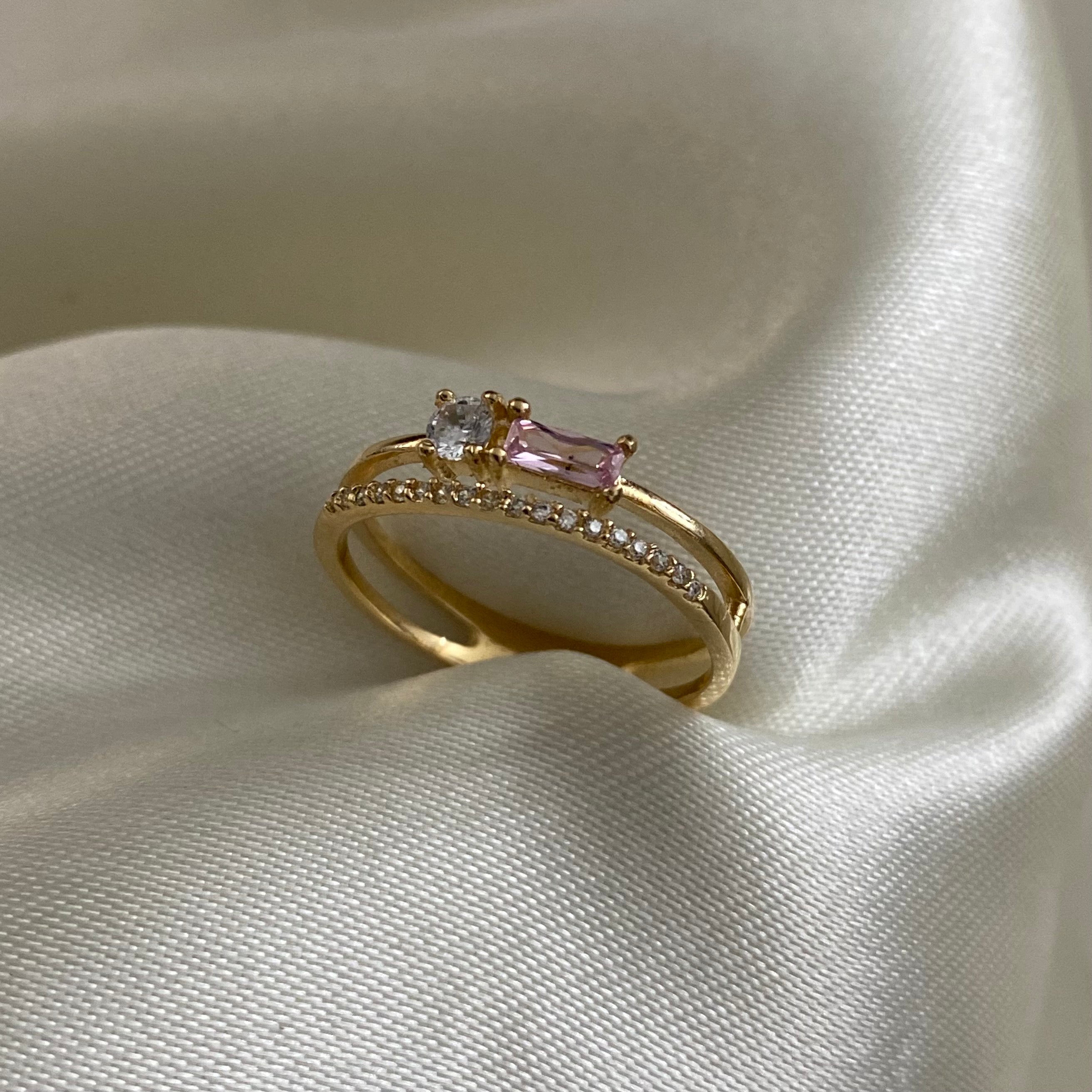 Anillo Doble 2.45gr-T6 Circones Blanco Rosa Oro Amarillo*