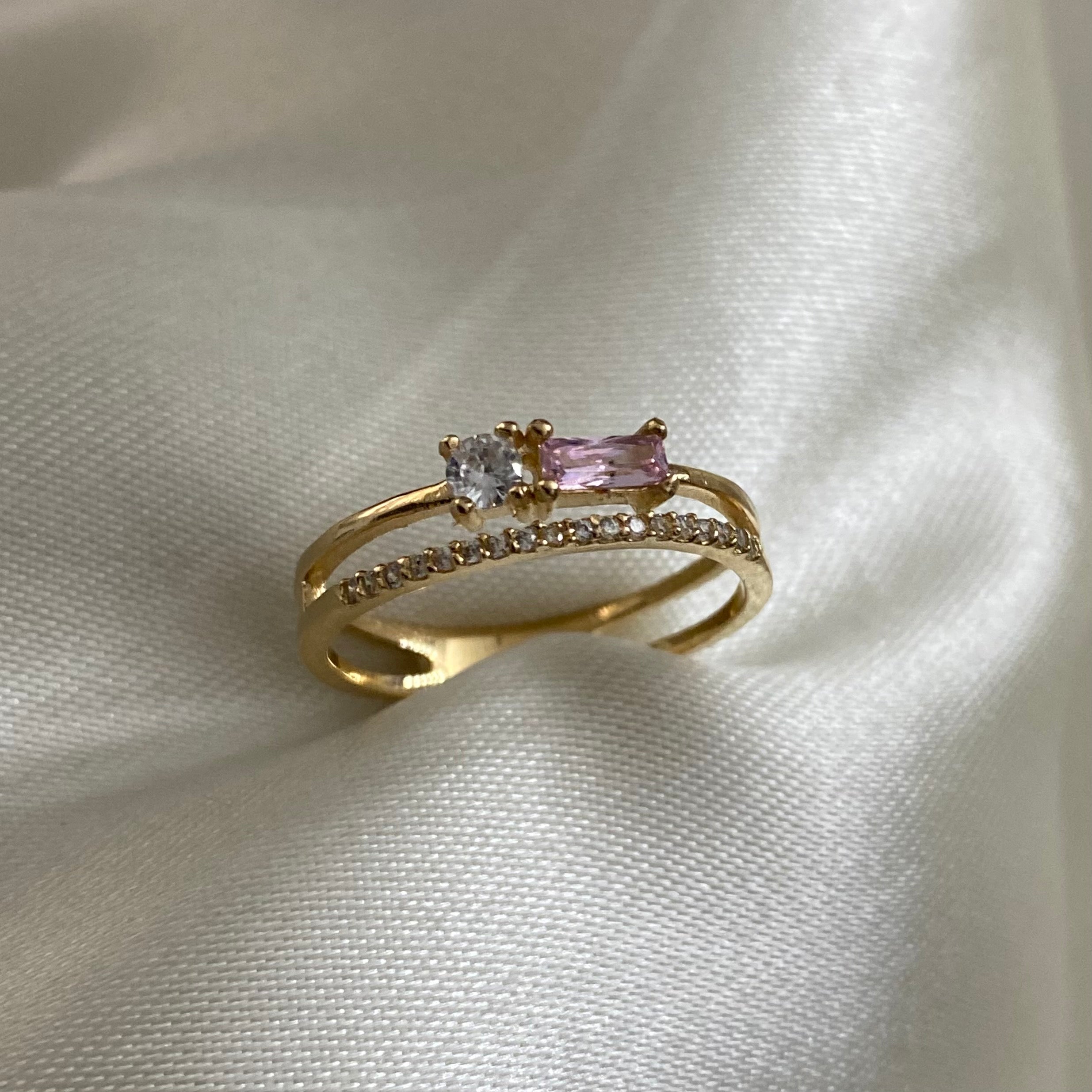 Anillo Doble 2.45gr-T6 Circones Blanco Rosa Oro Amarillo*