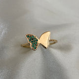 Anillo Mariposa 1.95gr-T7 Circones Verdes Oro Amarillo*