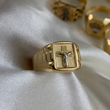 Anillo Cristo 3.2gr - T10 1/2 Dos Oros Amarillo Blanco