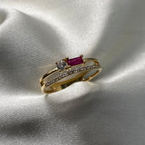 Anillo Doble 2.6gr - T9 Circon Fucsia Oro Amarillo