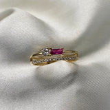 Anillo Doble 2.6gr - T9 Circon Fucsia Oro Amarillo