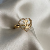 Anillo Corazon 2.05gr- T6 1/4 Circones Blancos Oro Amarillo