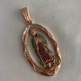 Dije Virgen Guadalupe 17.55gr/6.5cm Oro Rosa Circones Verdes