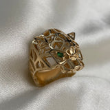 Anillo Pantera 13.45gr - T9 Geometrico Oro Amarillo Circones Verdes