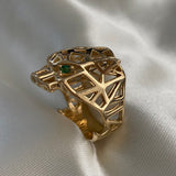 Anillo Pantera 13.45gr - T9 Geometrico Oro Amarillo Circones Verdes