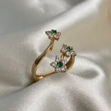 Anillo Flores 4.3gr - T7 1/2 Oro Amarillo Circones Blancos Verdes